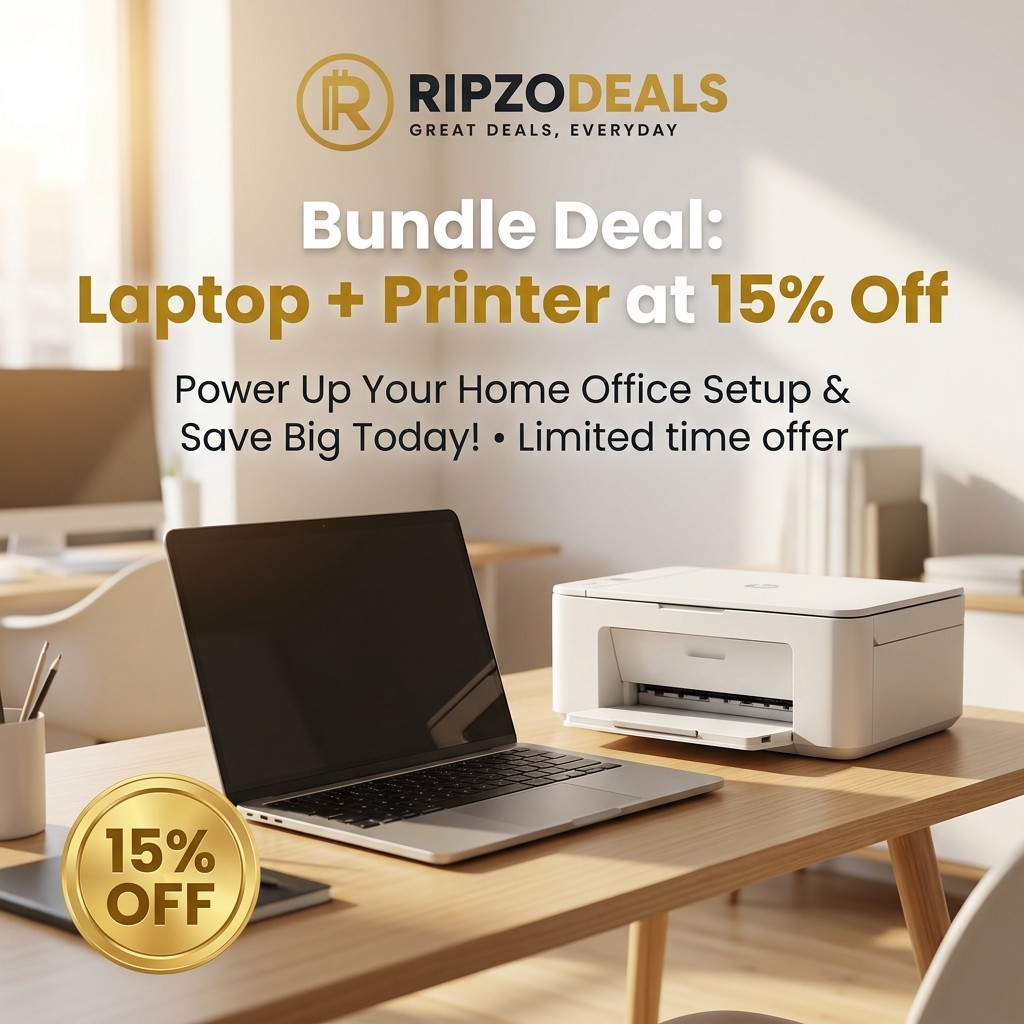 Bundle deal: Laptop + printer at 15% off.